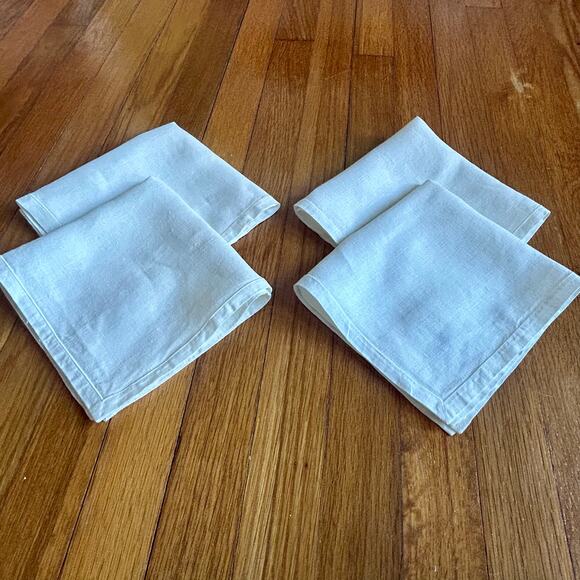 Set of 4 Vintage White Linen Hemstitched Napkins 15x15 - Picture 6 of 7
